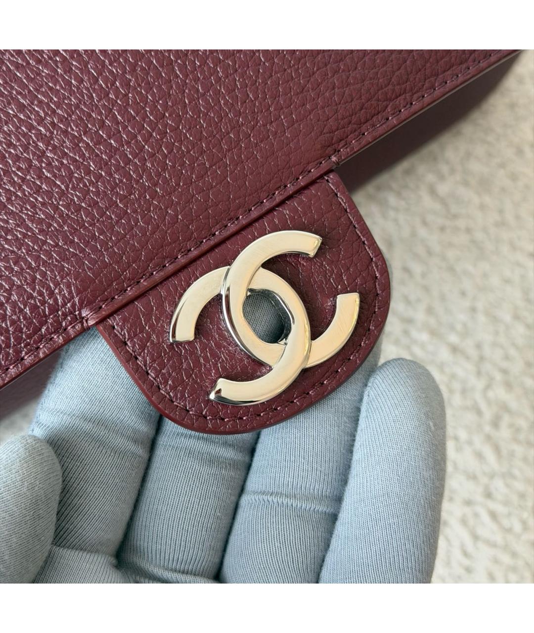 CHANEL Бордовая кожаная сумка через плечо, фото 5