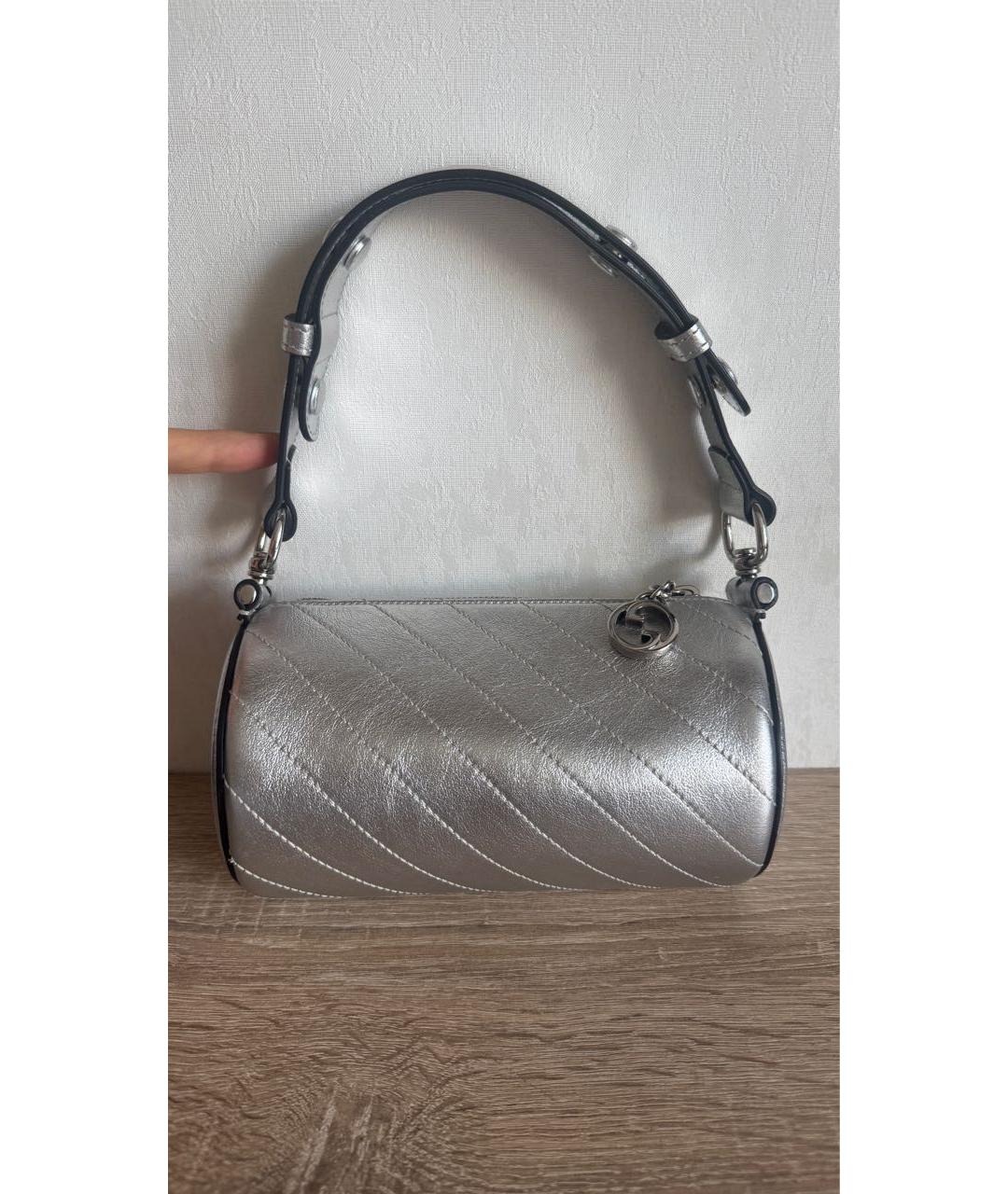 GUCCI Серебряная кожаная сумка с короткими ручками, фото 2