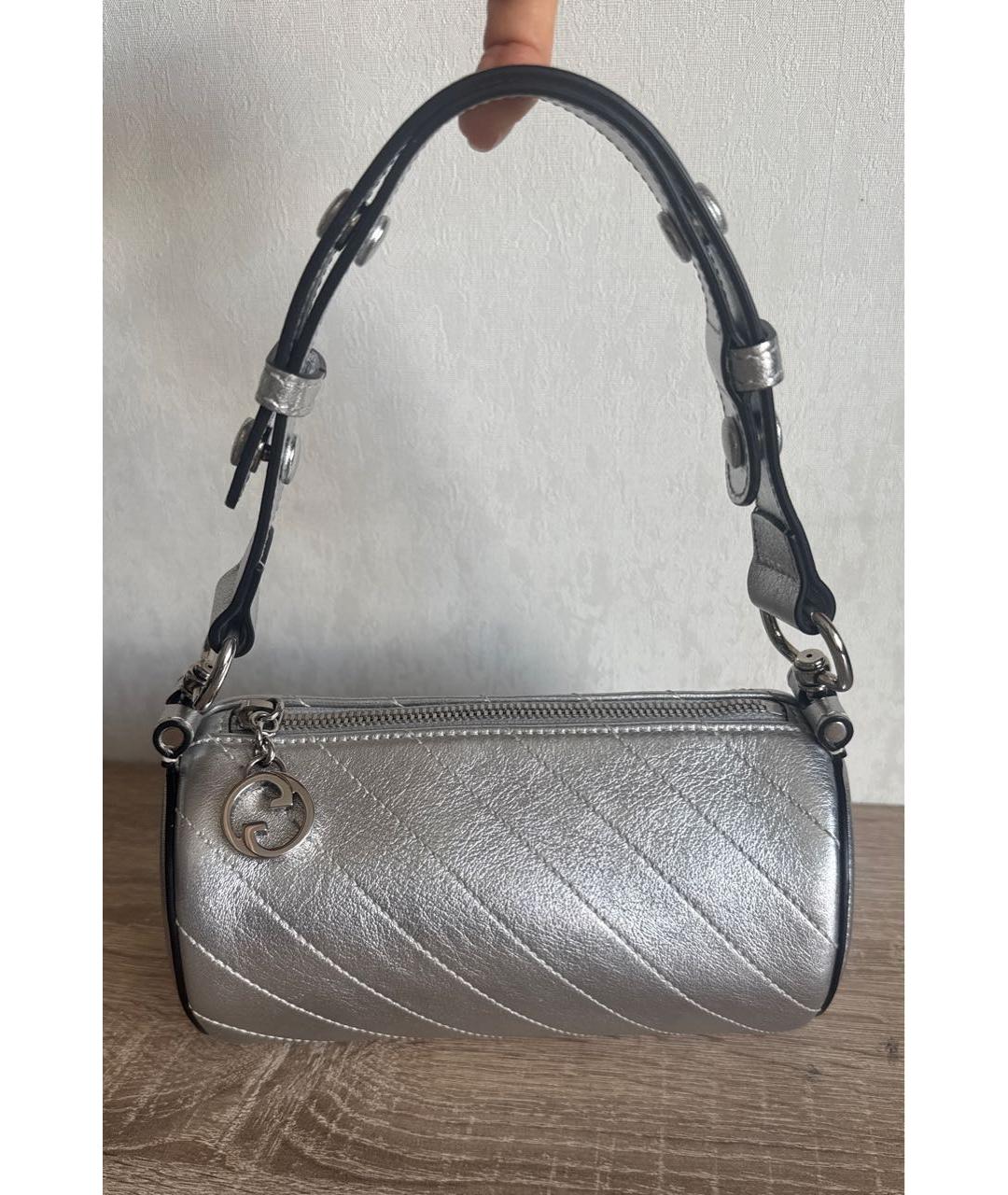 GUCCI Серебряная кожаная сумка с короткими ручками, фото 9