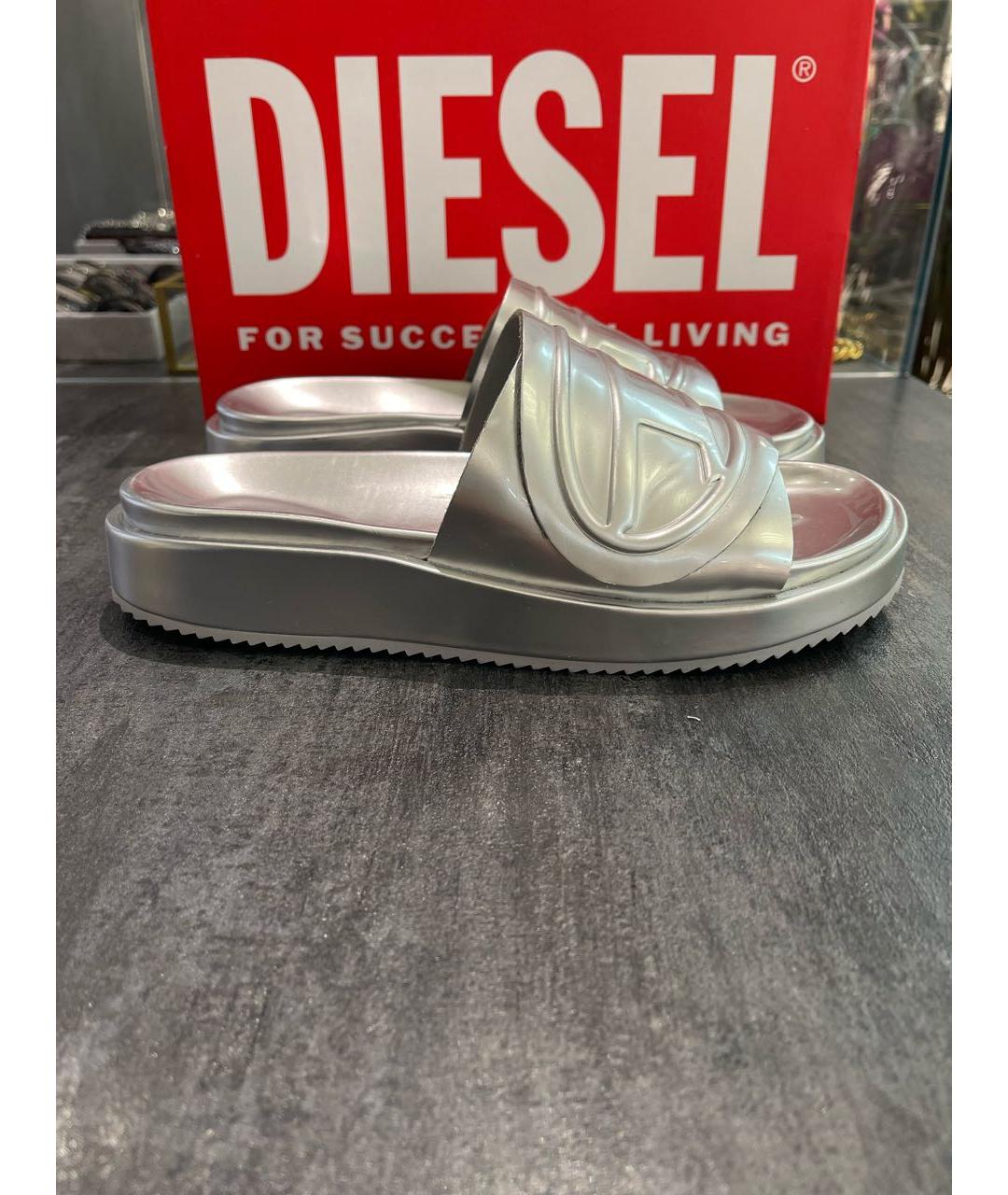 DIESEL Серебряные шлепанцы из лакированной кожи, фото 8