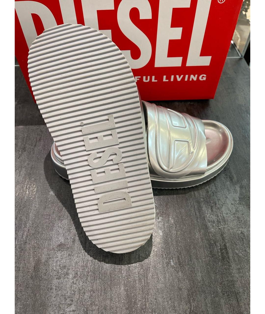 DIESEL Серебряные шлепанцы из лакированной кожи, фото 4