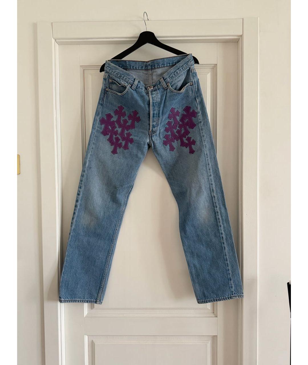 CHROME HEARTS Голубые хлопковые прямые джинсы, фото 3