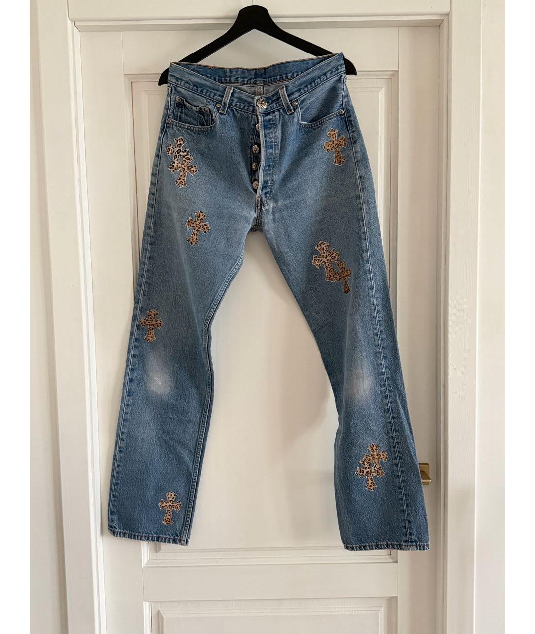 CHROME HEARTS Голубые хлопковые прямые джинсы, фото 3