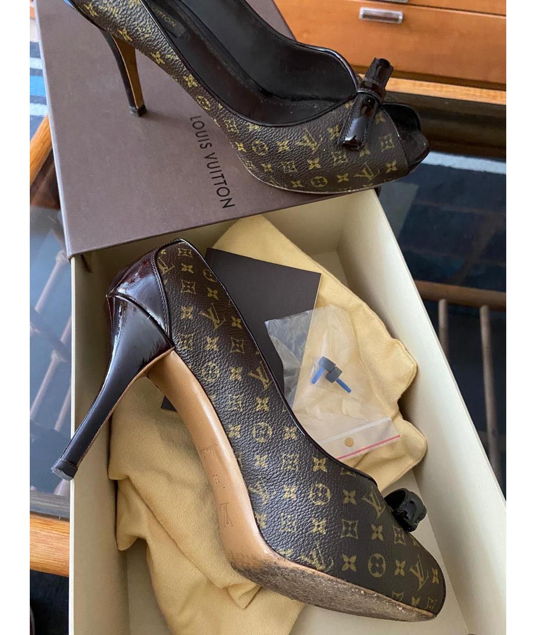 LOUIS VUITTON Коричневые кожаные лодочки на низком каблуке, фото 2