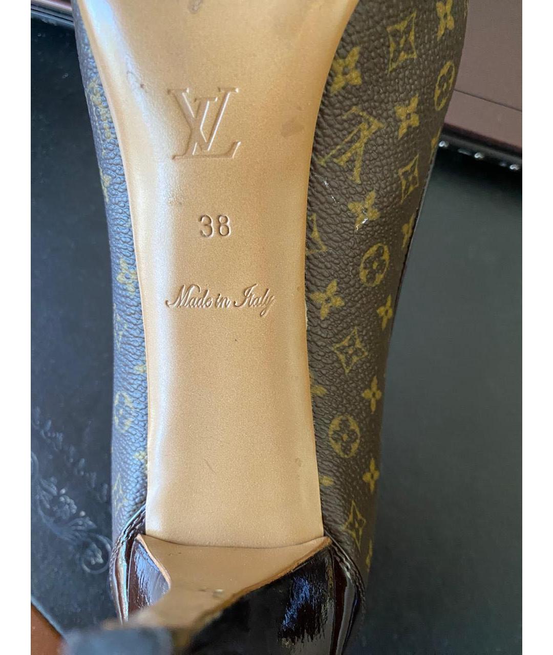 LOUIS VUITTON Коричневые кожаные лодочки на низком каблуке, фото 3
