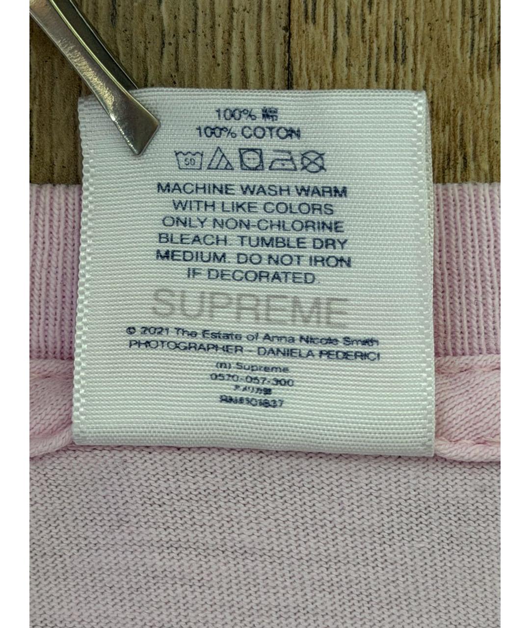SUPREME Розовая хлопковая футболка, фото 5