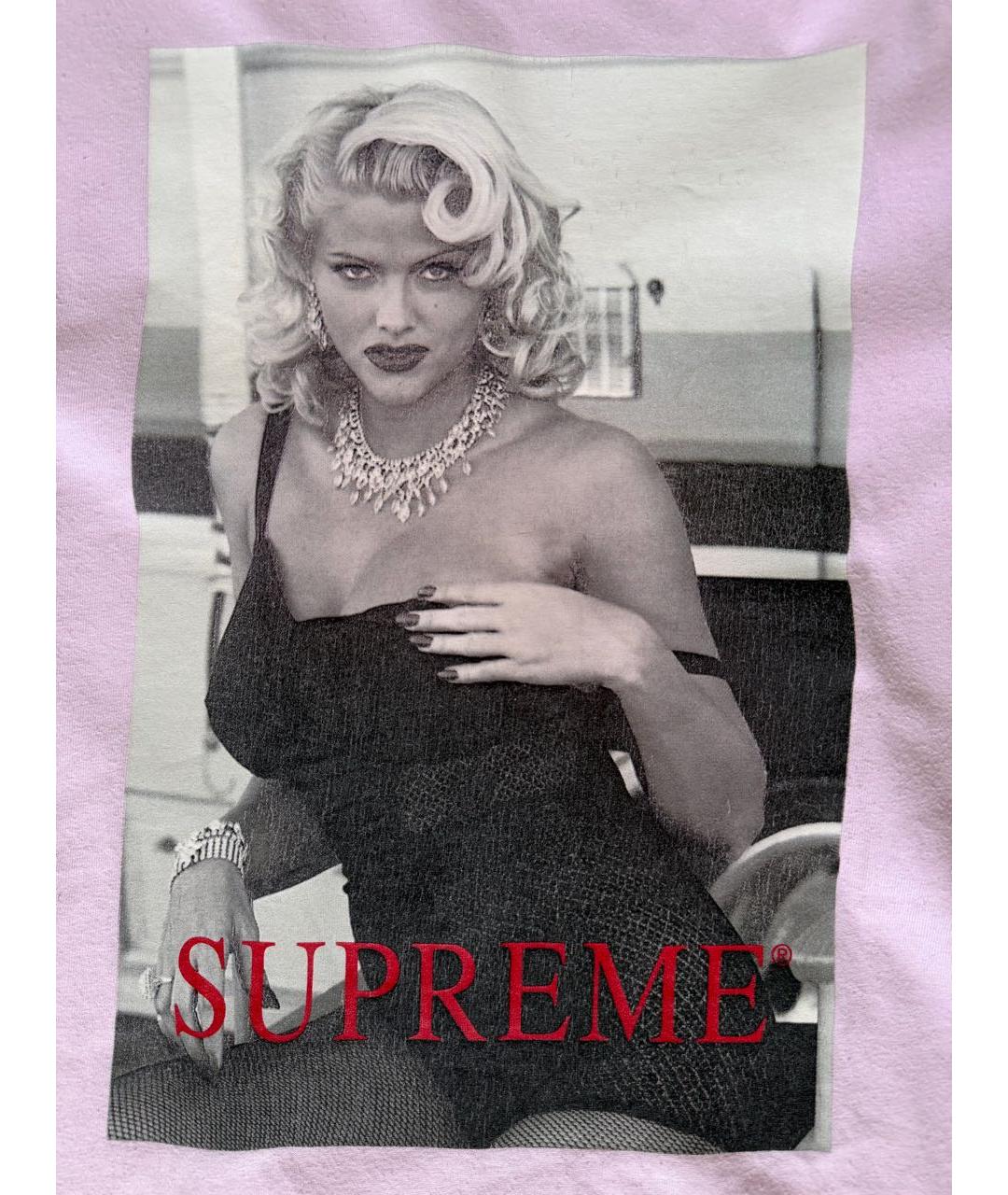 SUPREME Розовая хлопковая футболка, фото 3