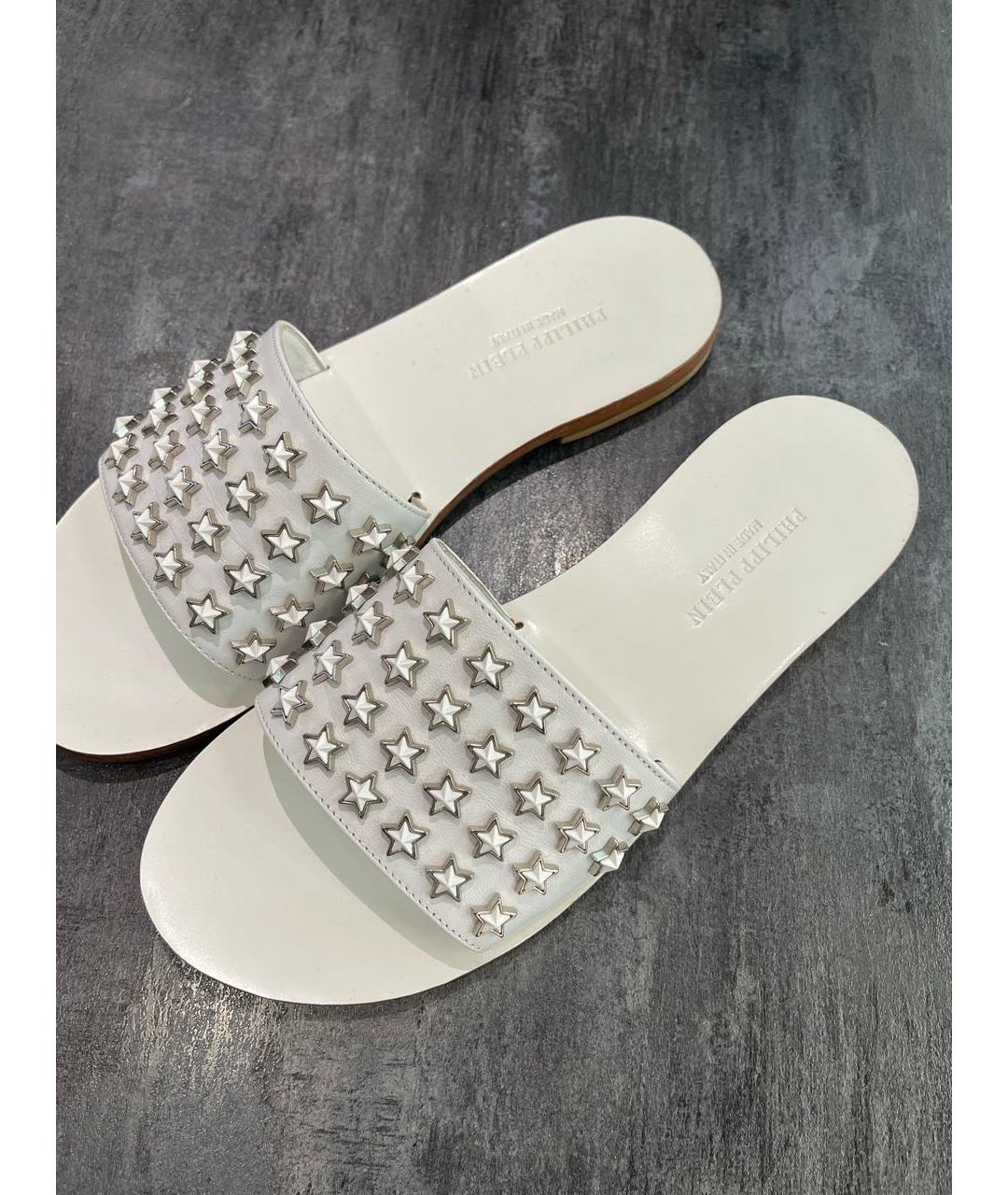 PHILIPP PLEIN Белые кожаные мюли, фото 8
