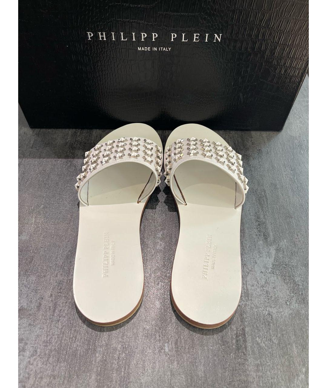 PHILIPP PLEIN Белые кожаные мюли, фото 3