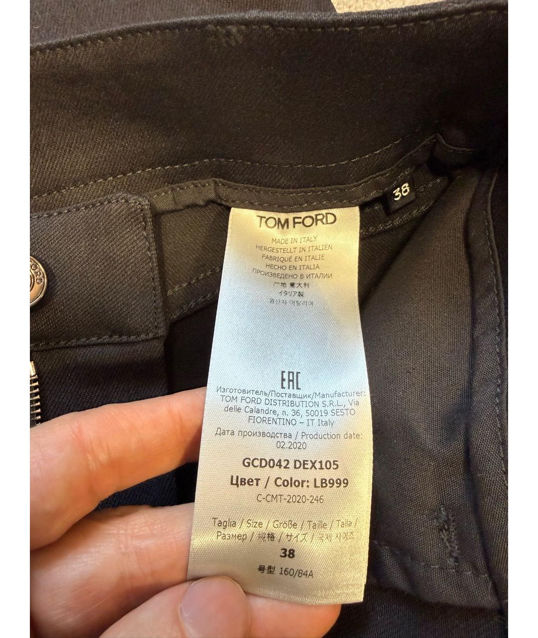 TOM FORD Черная хлопко-эластановая юбка миди, фото 7
