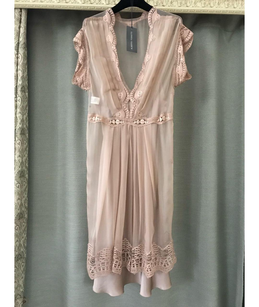 ALBERTA FERRETTI Бежевое шелковое вечернее платье, фото 5
