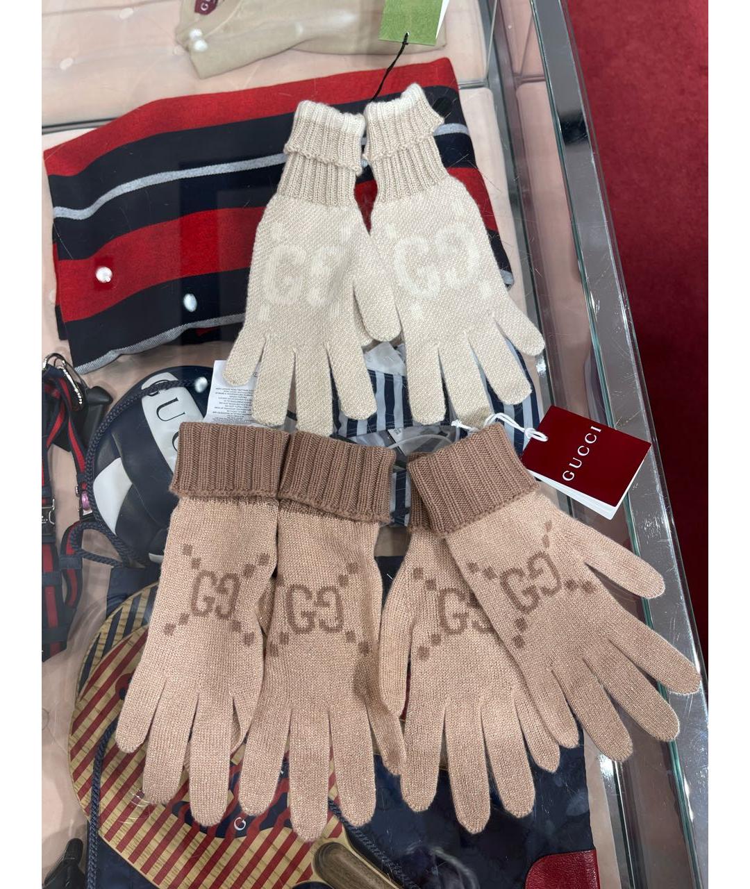 GUCCI Бежевые кашемировые варежки, фото 7