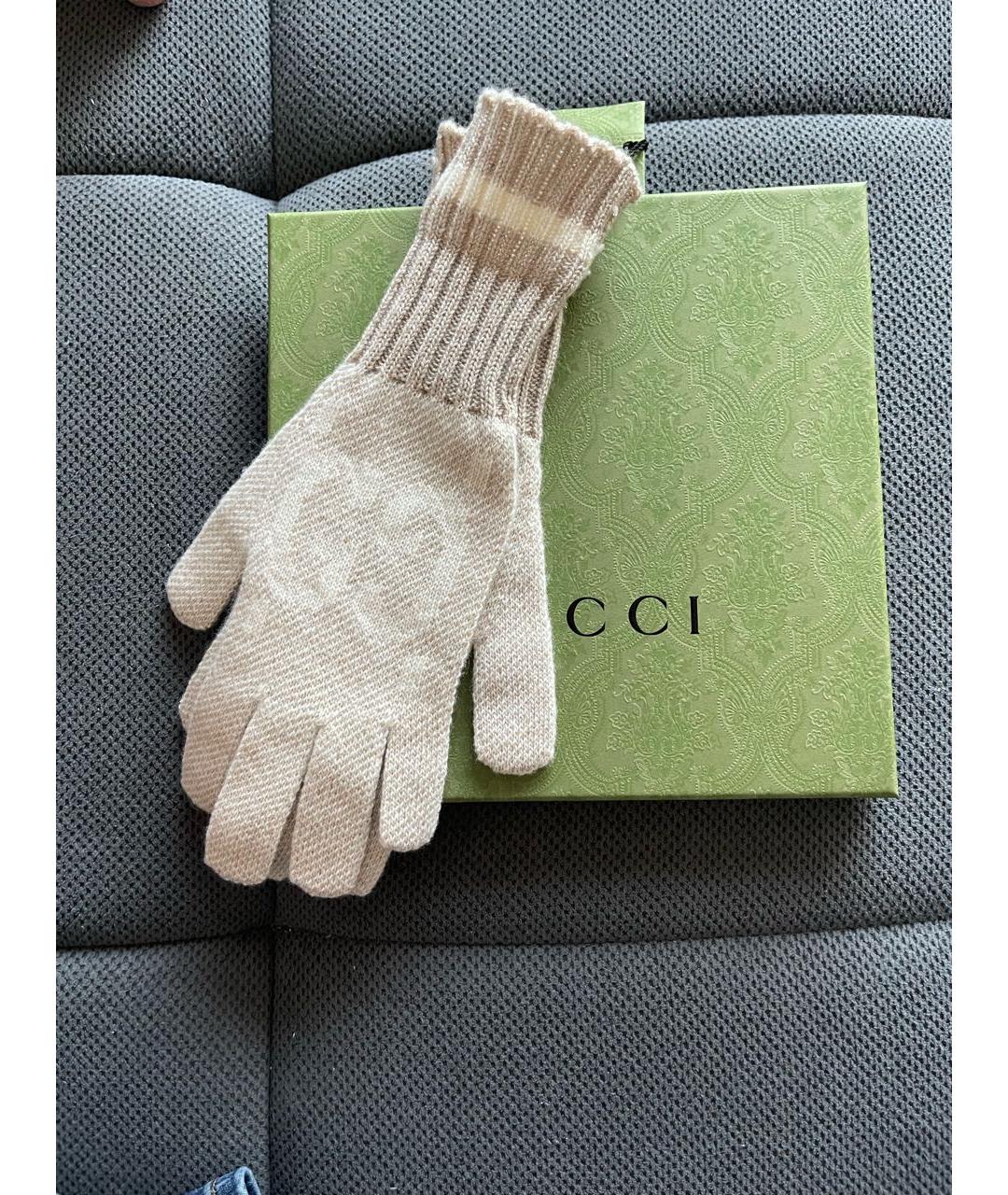 GUCCI Бежевые кашемировые варежки, фото 6