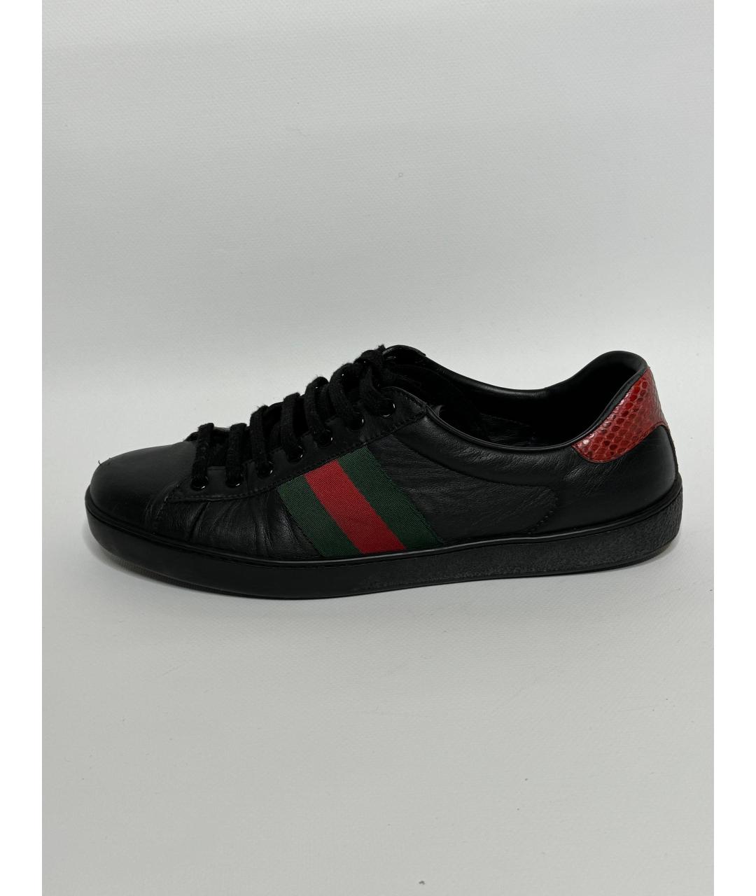 GUCCI Черные кожаные низкие кроссовки / кеды, фото 5