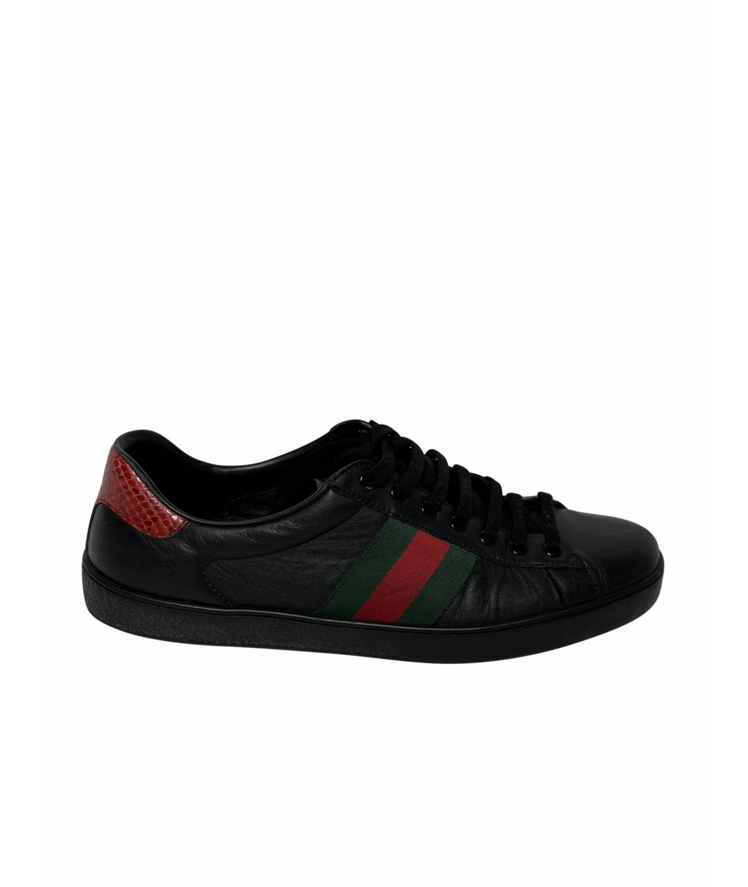 GUCCI Черные кожаные низкие кроссовки / кеды, фото 1