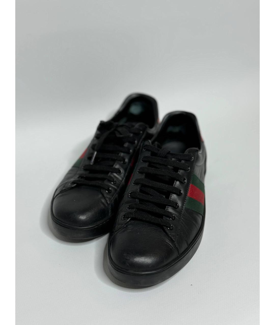 GUCCI Черные кожаные низкие кроссовки / кеды, фото 3
