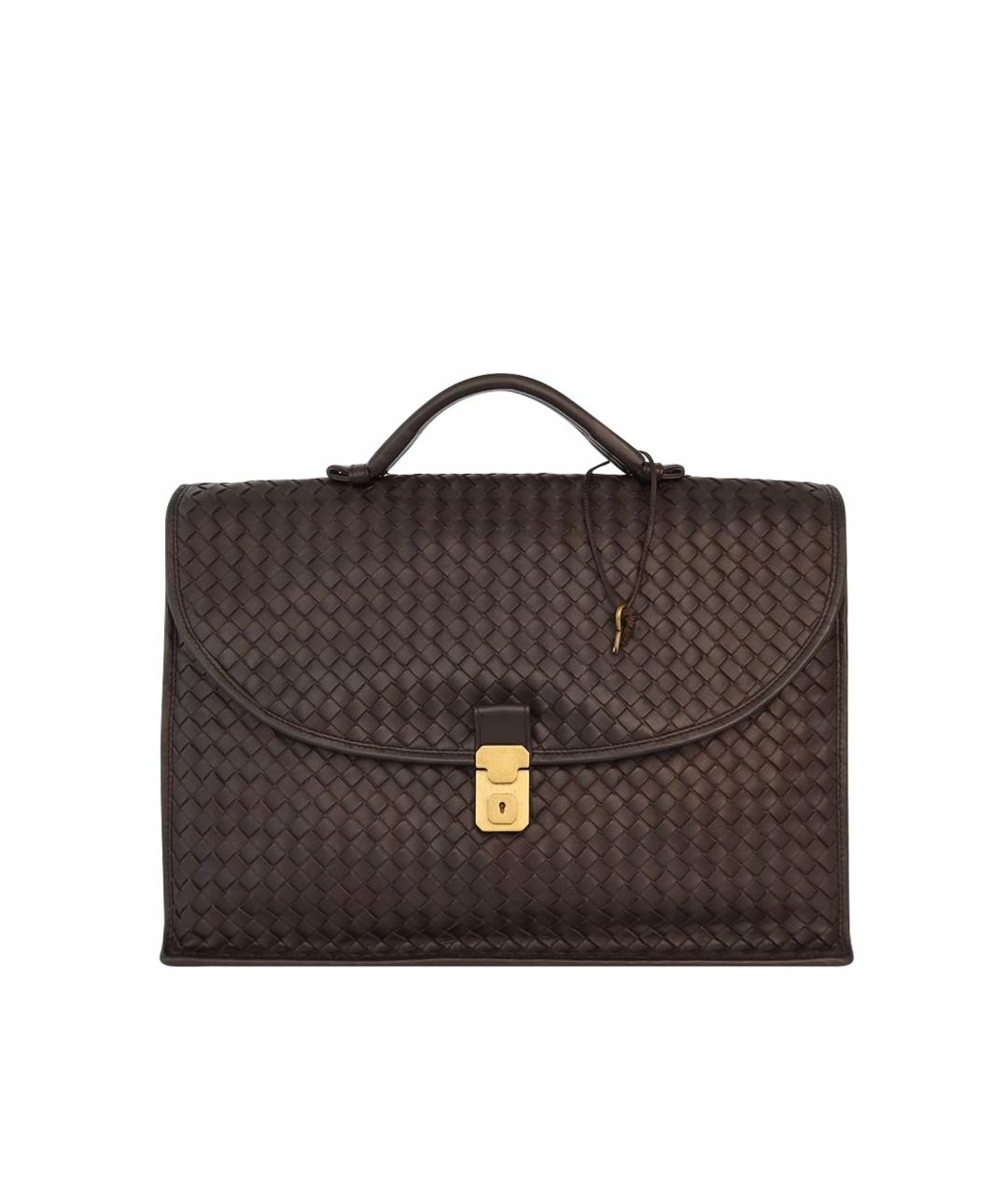 BOTTEGA VENETA Коричневый кожаный портфель, фото 1