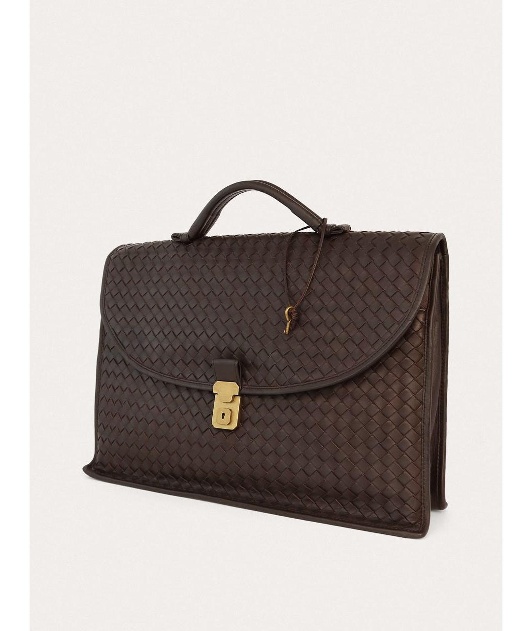 BOTTEGA VENETA Коричневый кожаный портфель, фото 2