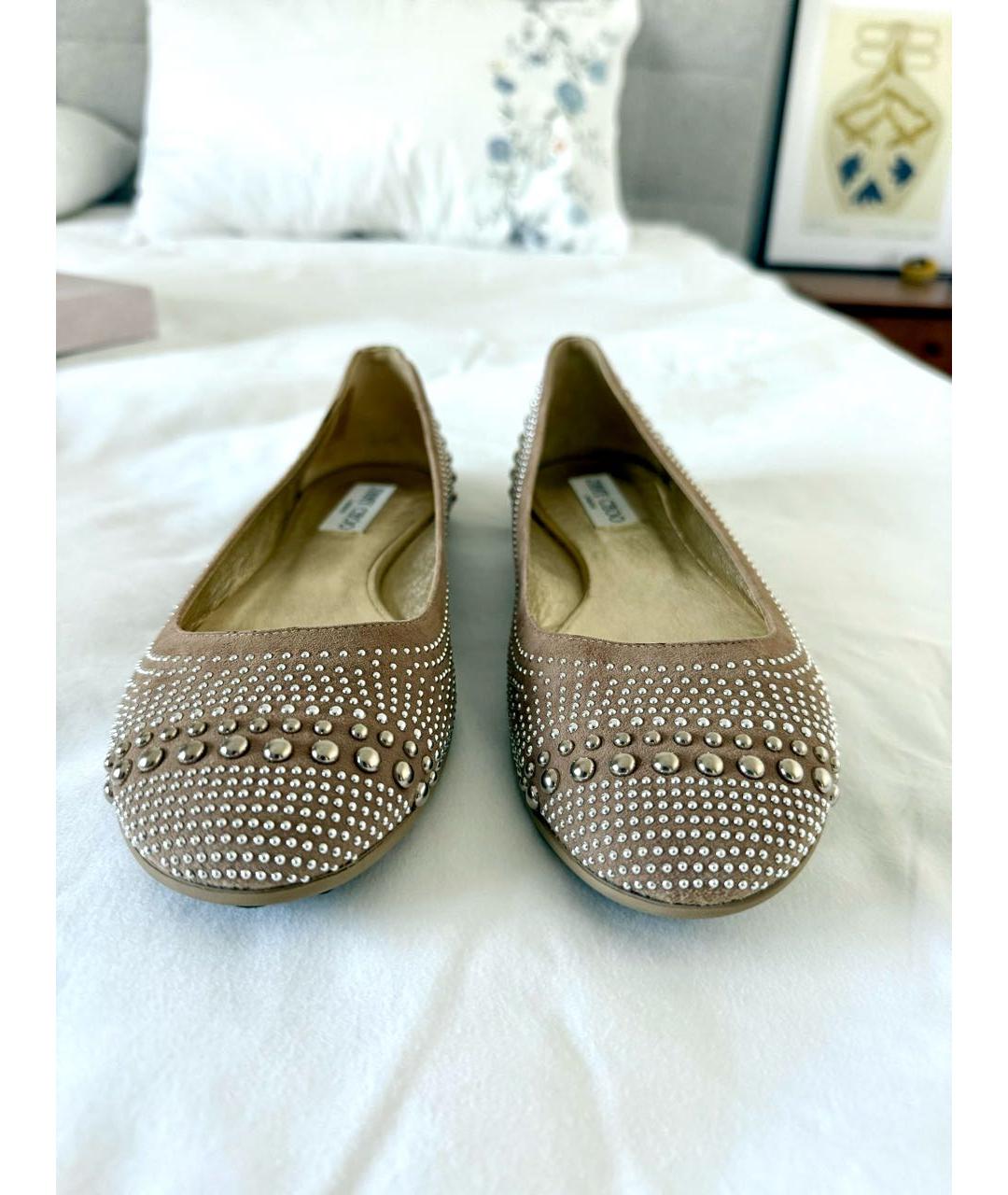 JIMMY CHOO Бежевые замшевые балетки, фото 2