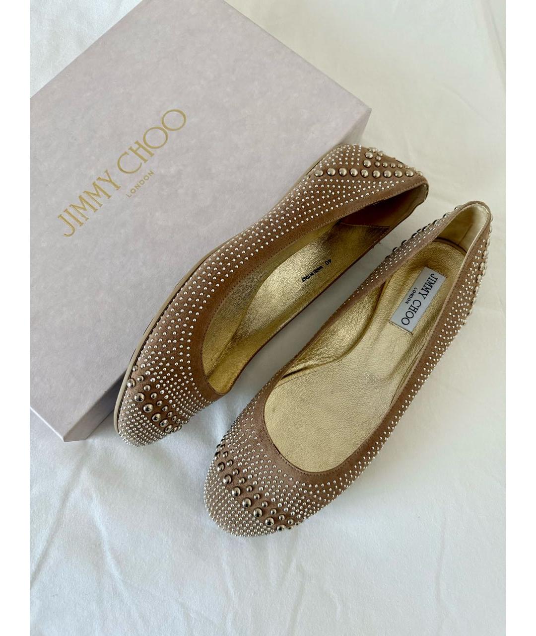 JIMMY CHOO Бежевые замшевые балетки, фото 6