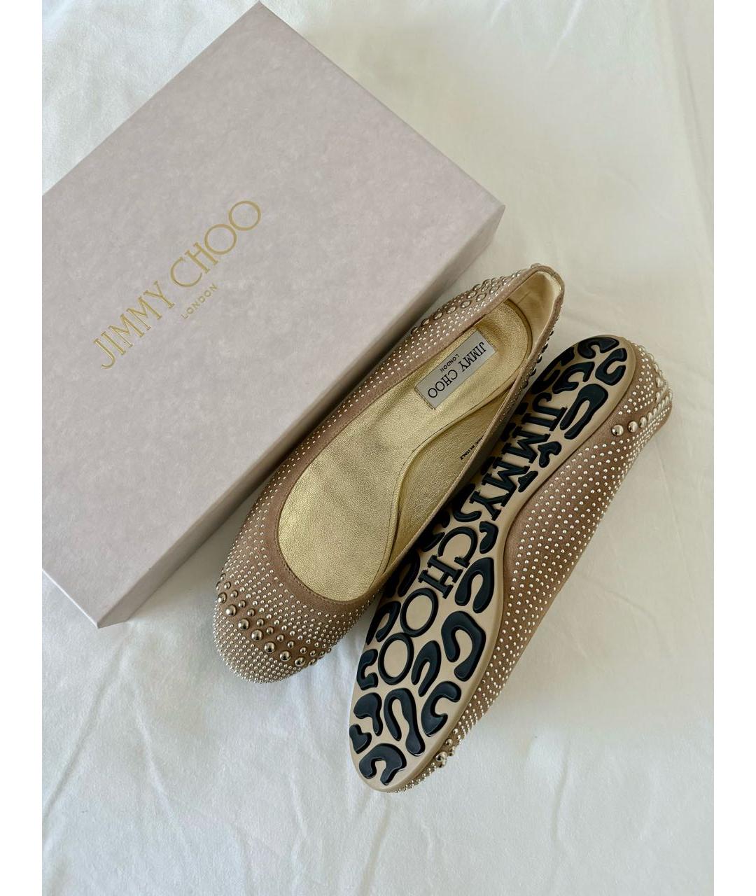 JIMMY CHOO Бежевые замшевые балетки, фото 7