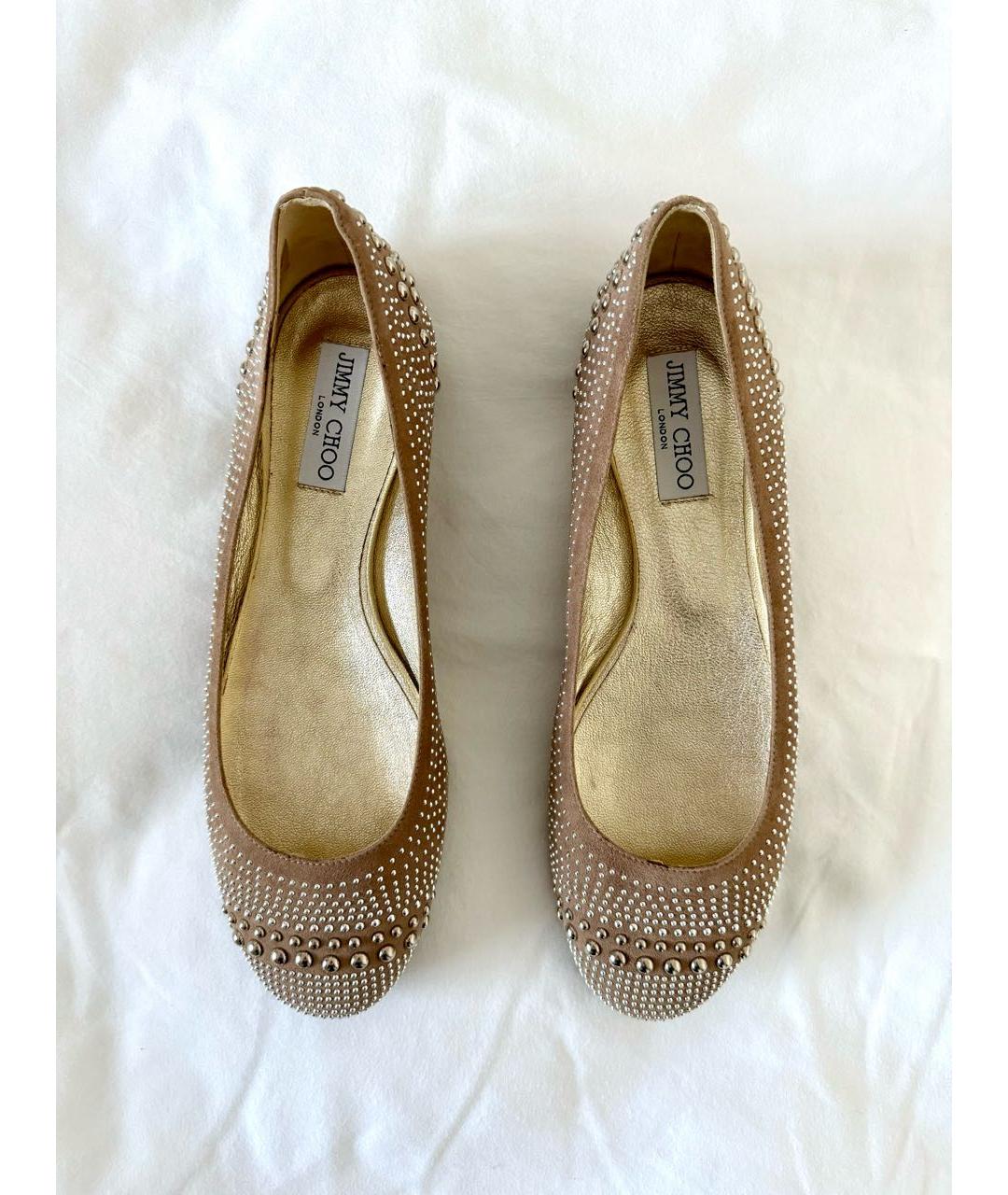 JIMMY CHOO Бежевые замшевые балетки, фото 3