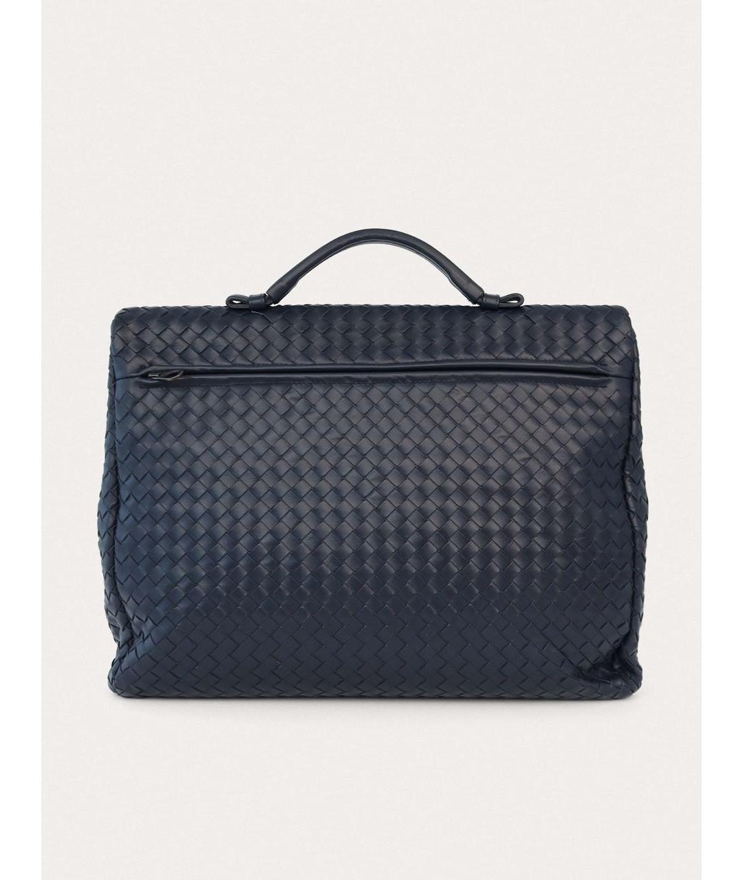 BOTTEGA VENETA Темно-синий кожаный портфель, фото 3