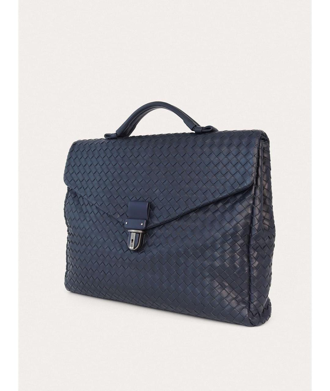 BOTTEGA VENETA Темно-синий кожаный портфель, фото 2