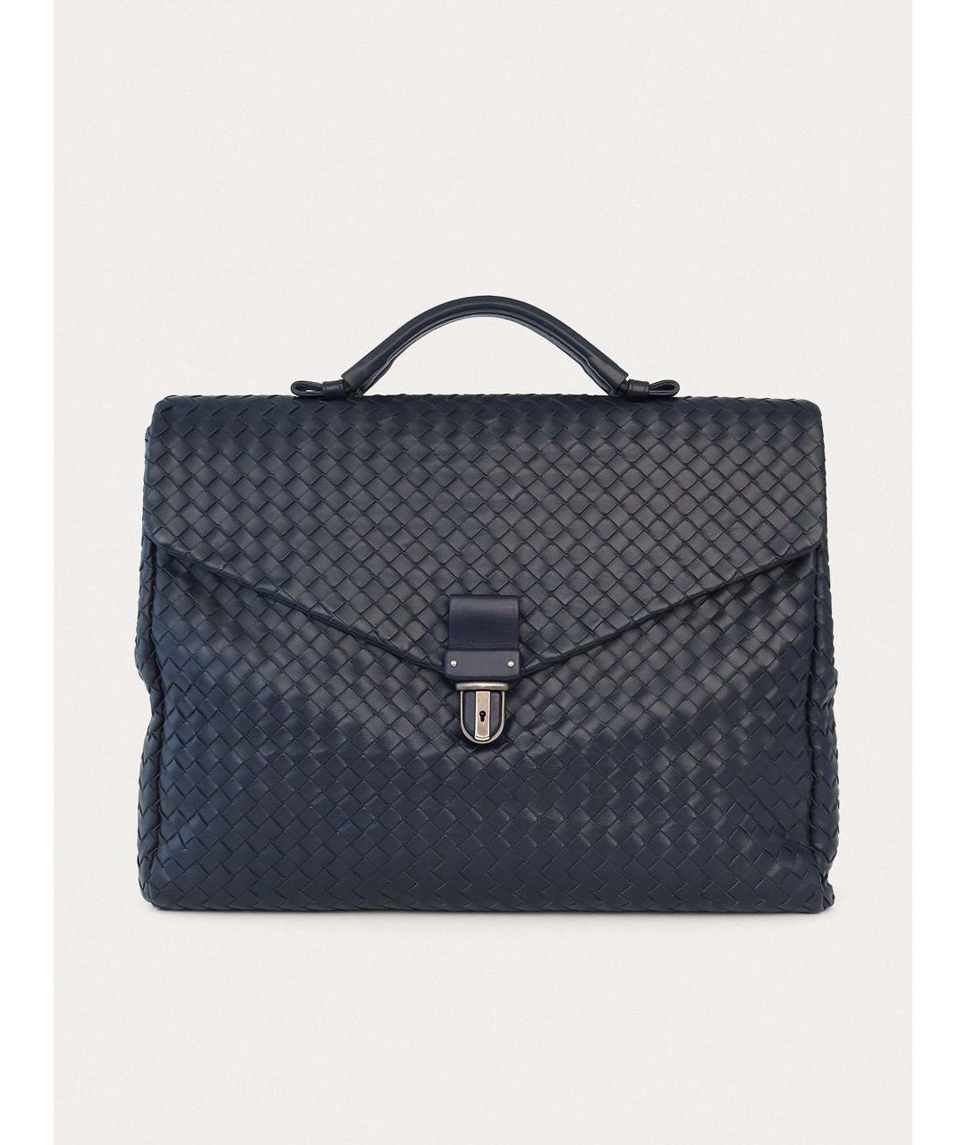 BOTTEGA VENETA Темно-синий кожаный портфель, фото 9