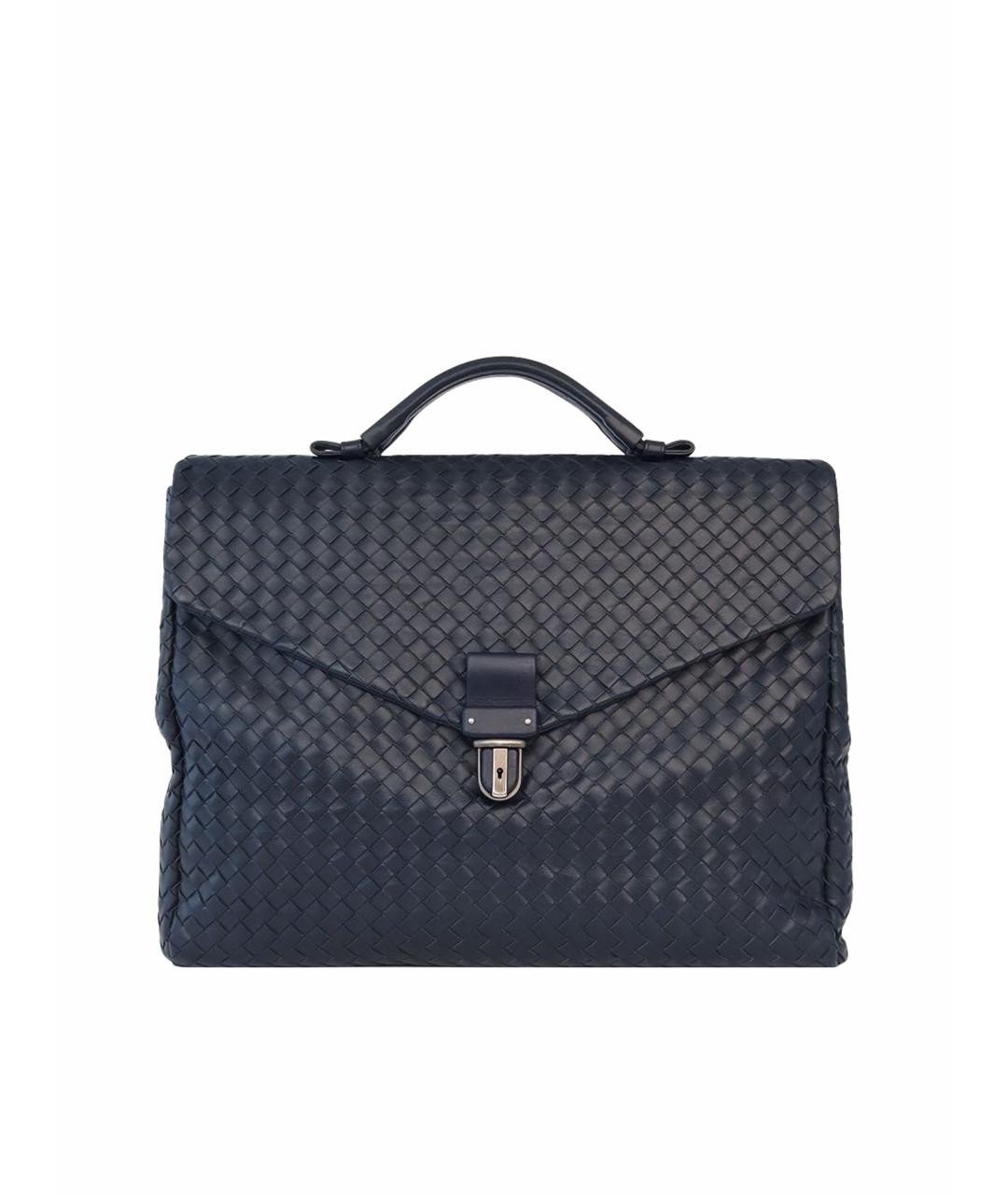 BOTTEGA VENETA Темно-синий кожаный портфель, фото 1