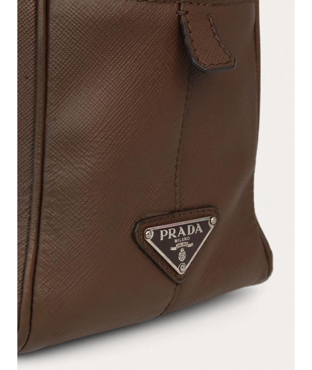 PRADA Коричневый кожаный портфель, фото 6