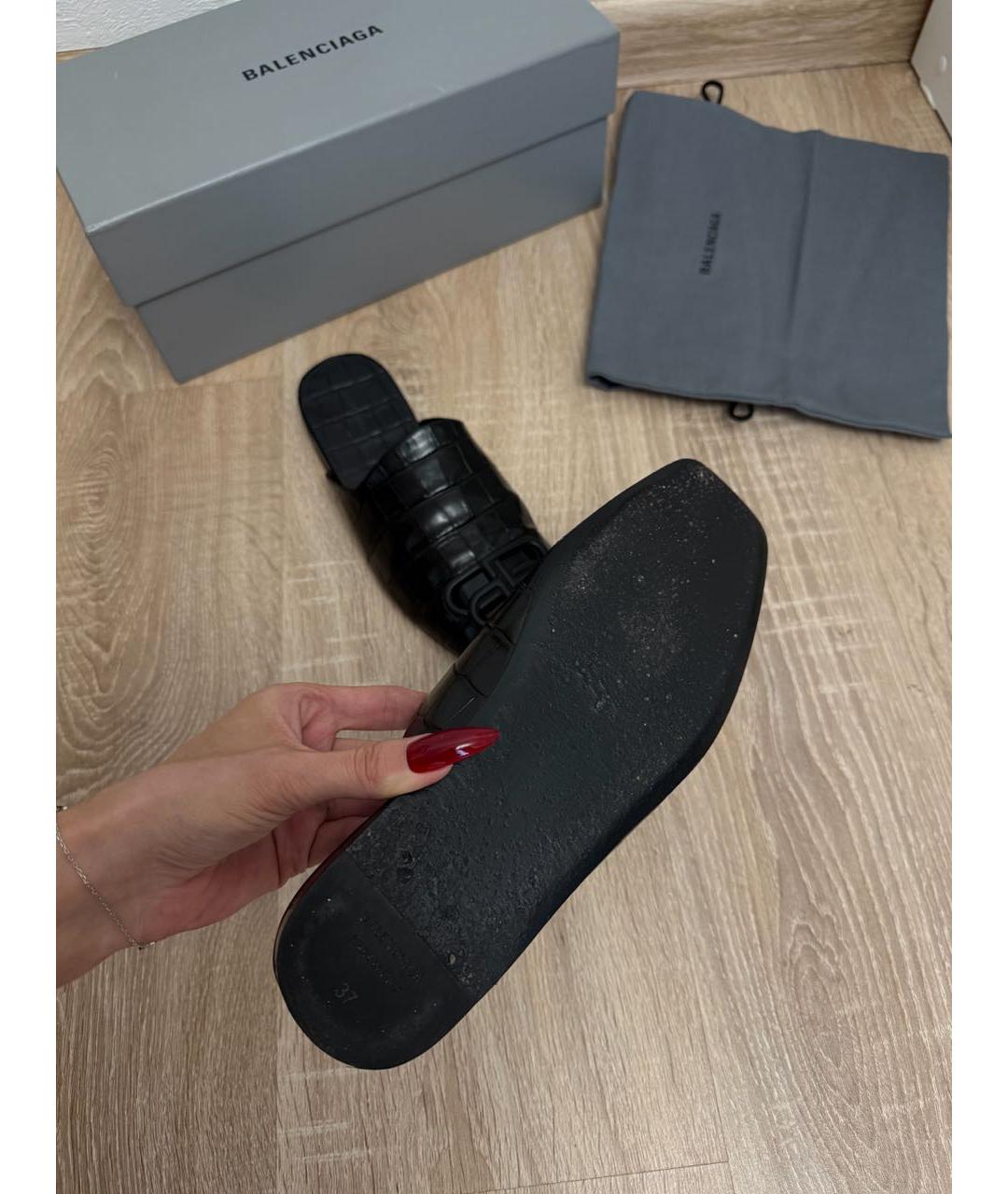 BALENCIAGA Черные кожаные мюли, фото 6
