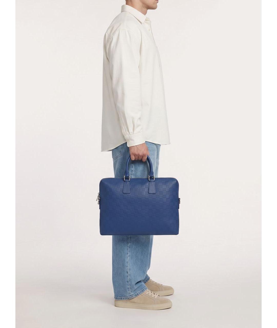 LOUIS VUITTON Синий кожаный портфель, фото 8
