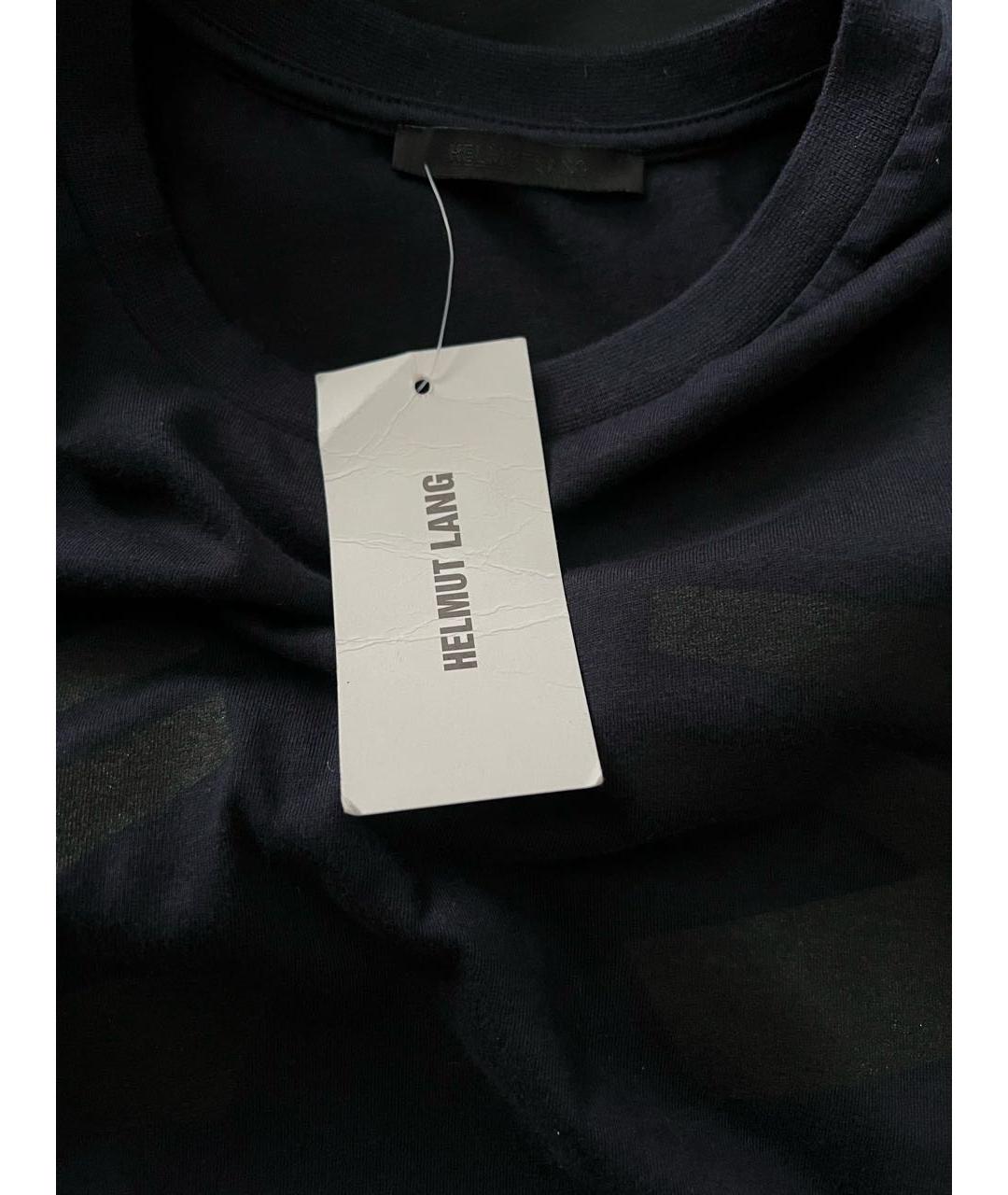 HELMUT LANG Темно-синяя хлопковая футболка, фото 3