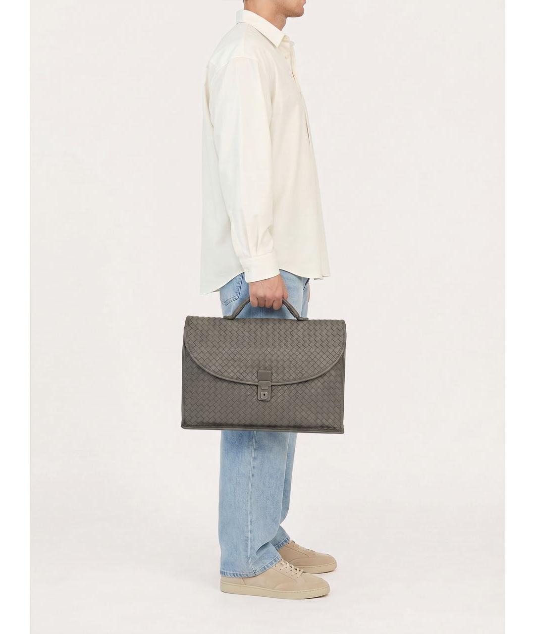 BOTTEGA VENETA Серый кожаный портфель, фото 8