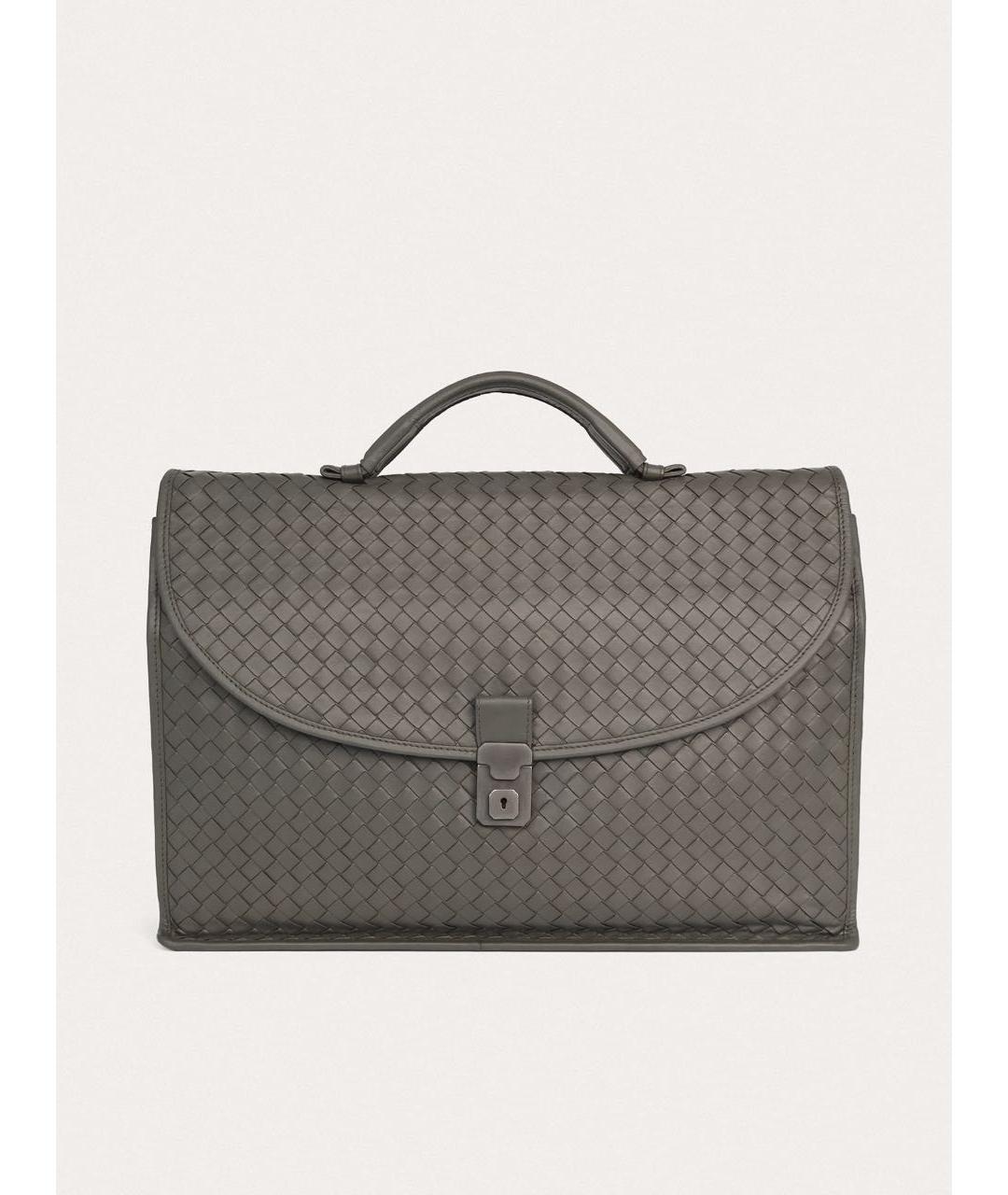 BOTTEGA VENETA Серый кожаный портфель, фото 9