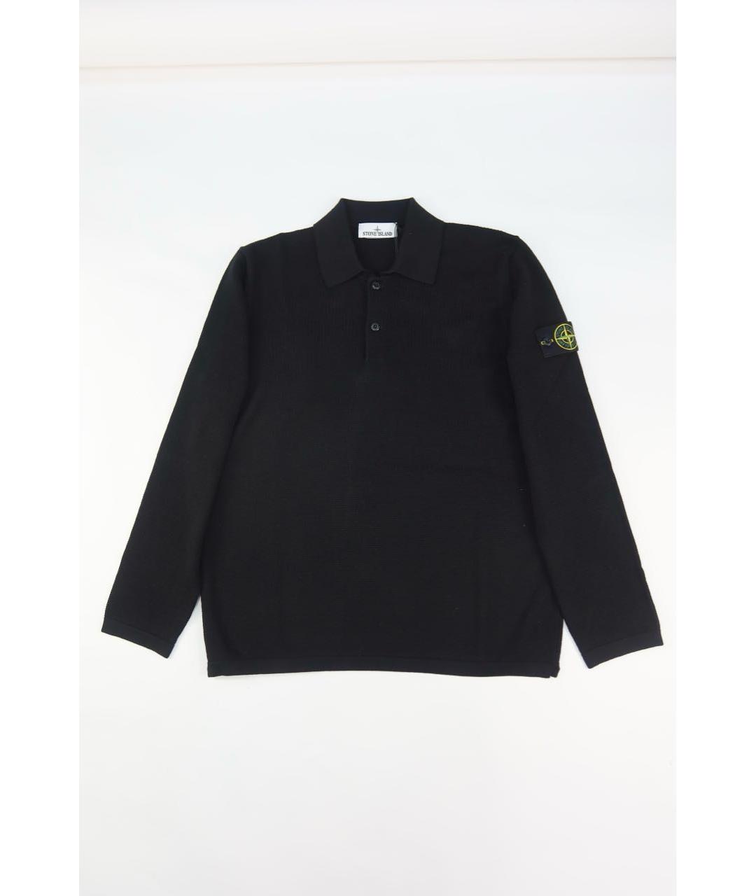 STONE ISLAND Черное хлопковое поло с длинным рукавом, фото 6