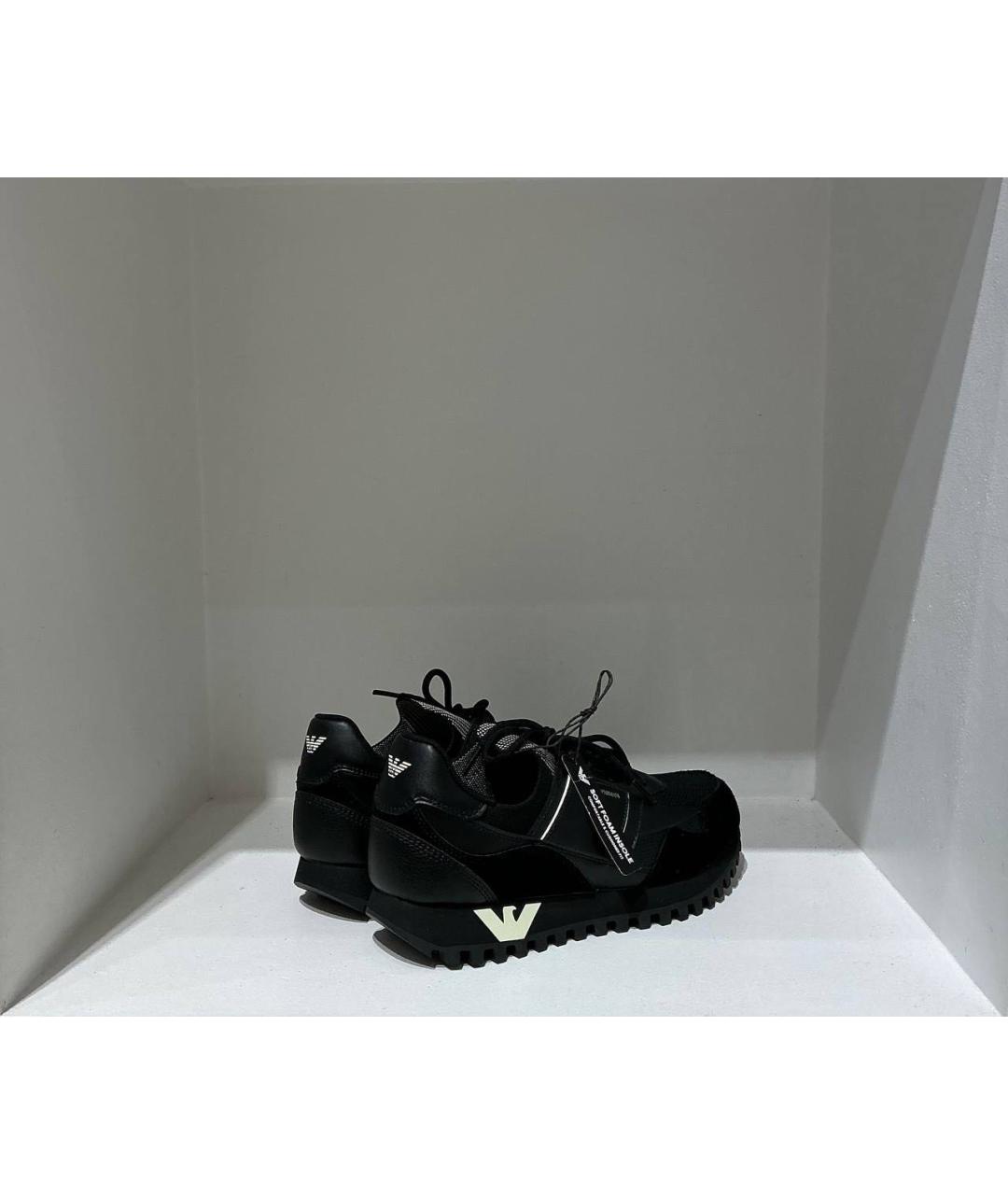 EMPORIO ARMANI Черные замшевые низкие кроссовки / кеды, фото 4