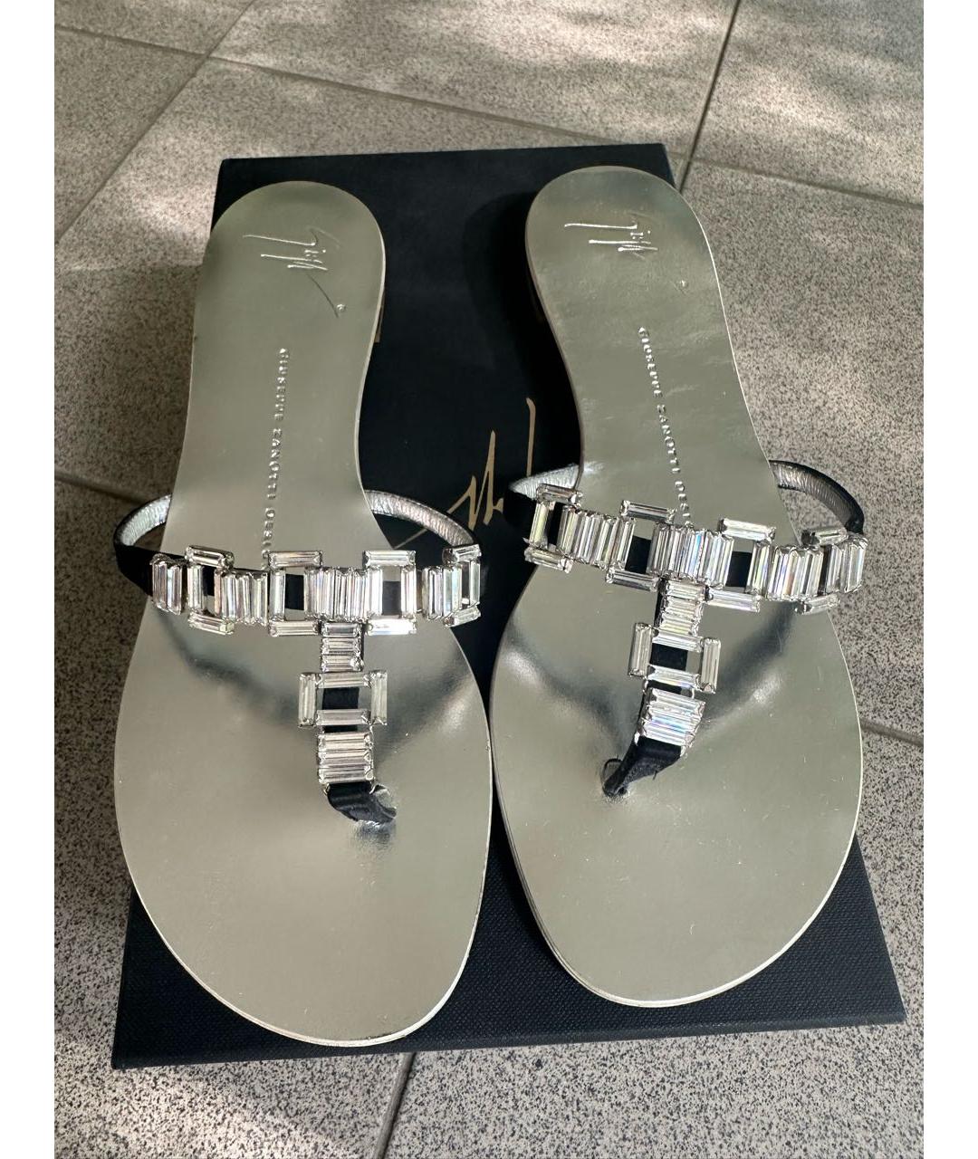 GIUSEPPE ZANOTTI DESIGN Серебряные кожаные босоножки, фото 2