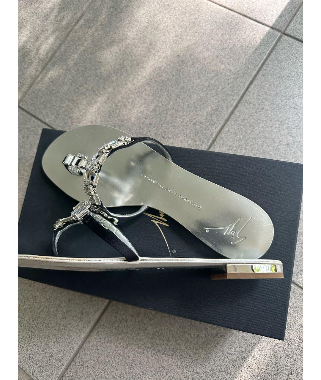 GIUSEPPE ZANOTTI DESIGN Серебряные кожаные босоножки, фото 9