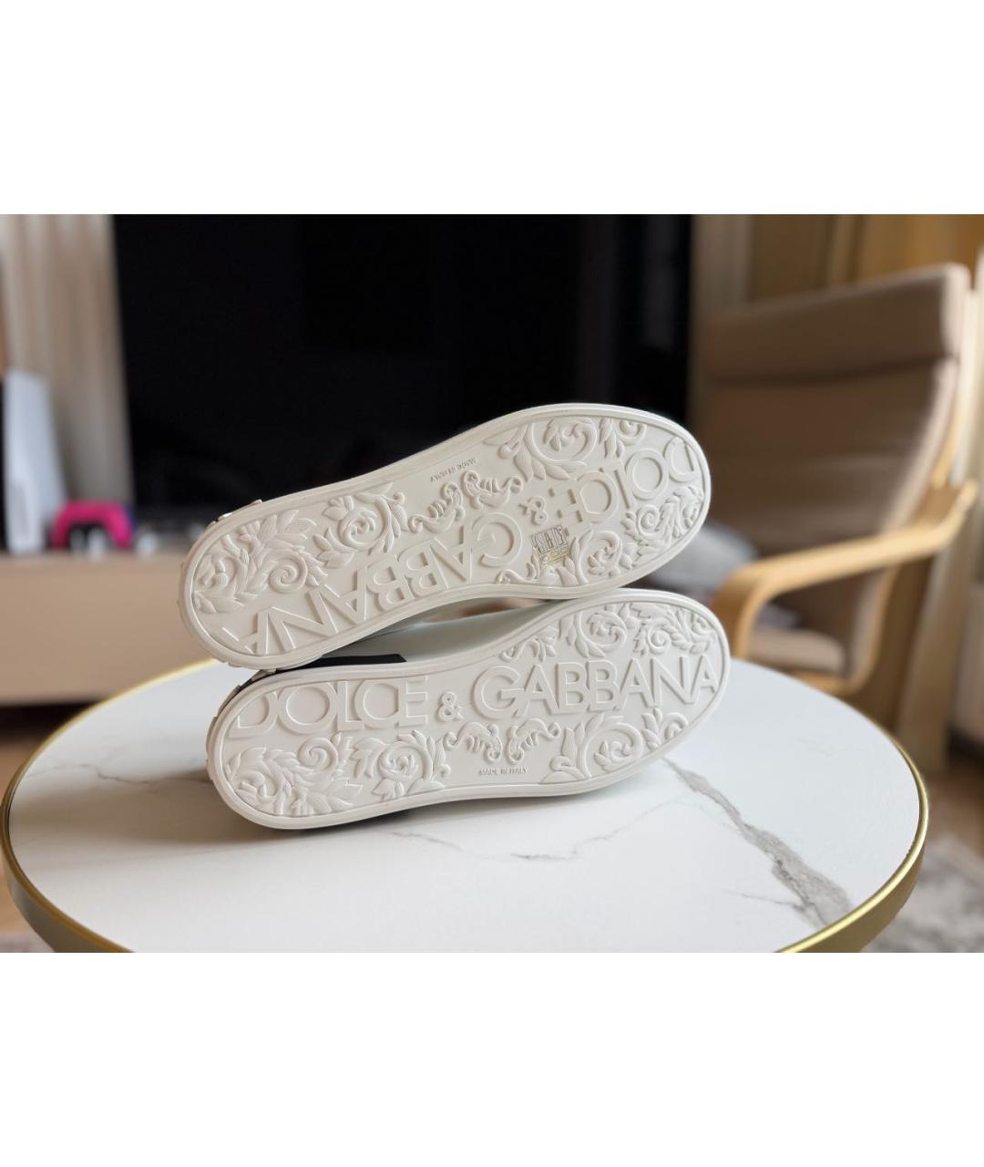 DOLCE&GABBANA Белые кожаные низкие кроссовки / кеды, фото 5