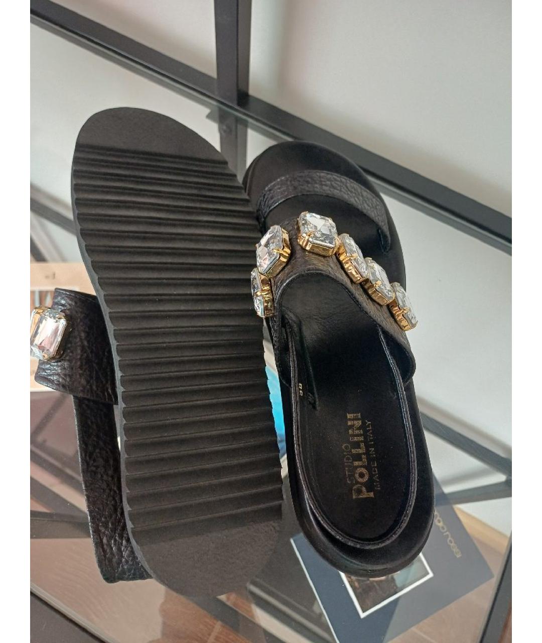 POLLINI Черные кожаные босоножки, фото 9