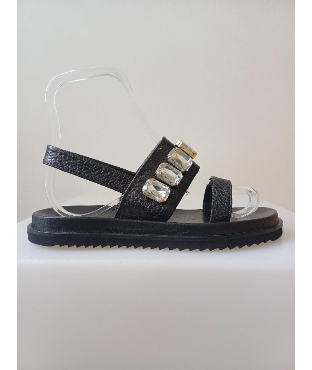 POLLINI Черные кожаные босоножки, фото 10