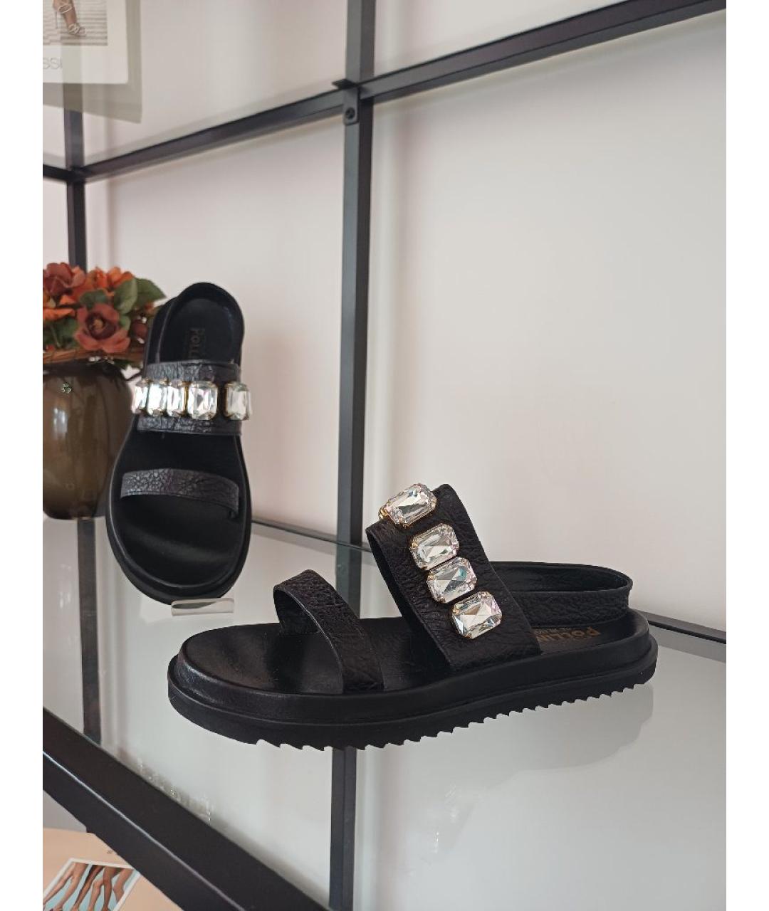 POLLINI Черные кожаные босоножки, фото 4