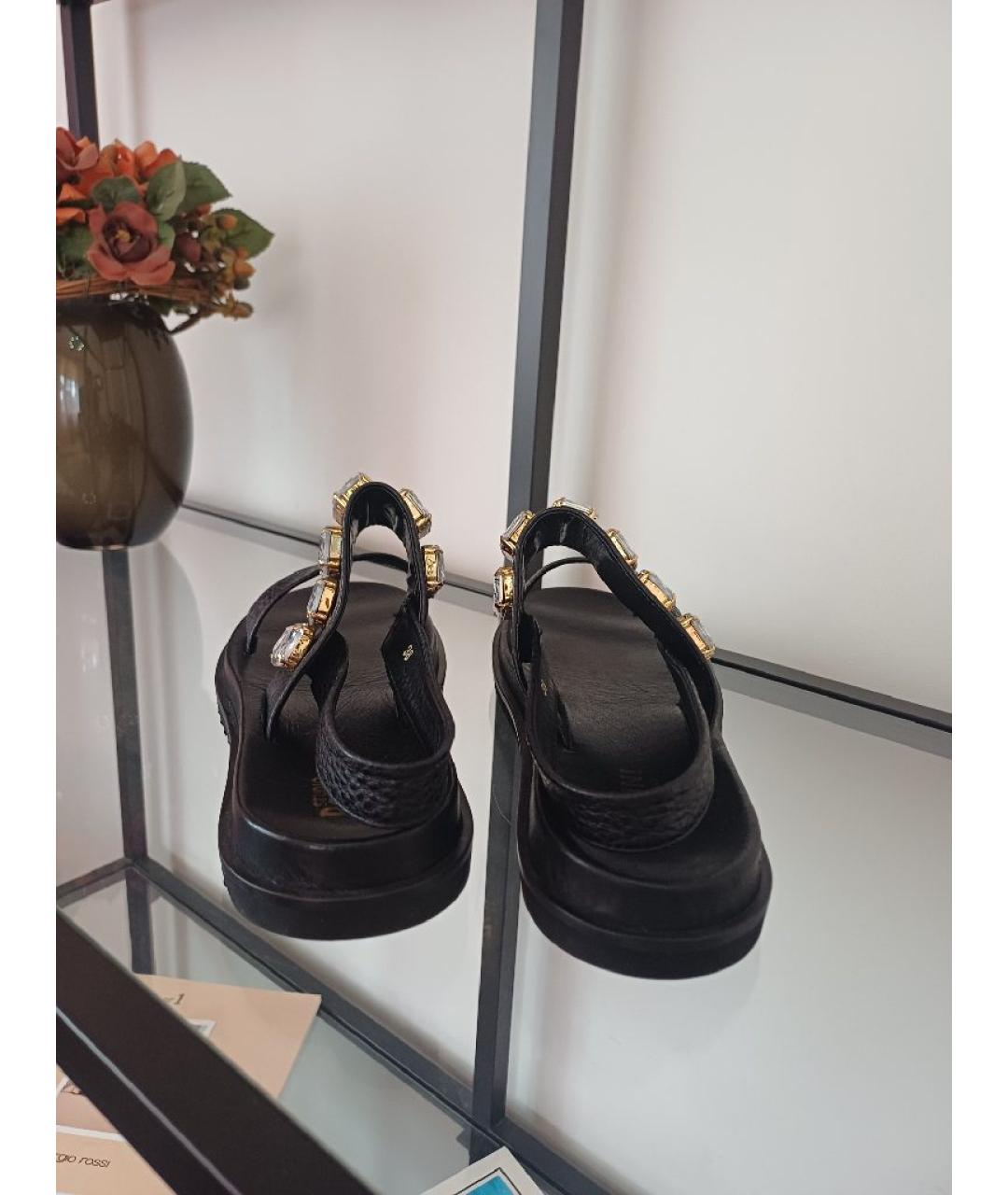 POLLINI Черные кожаные босоножки, фото 8
