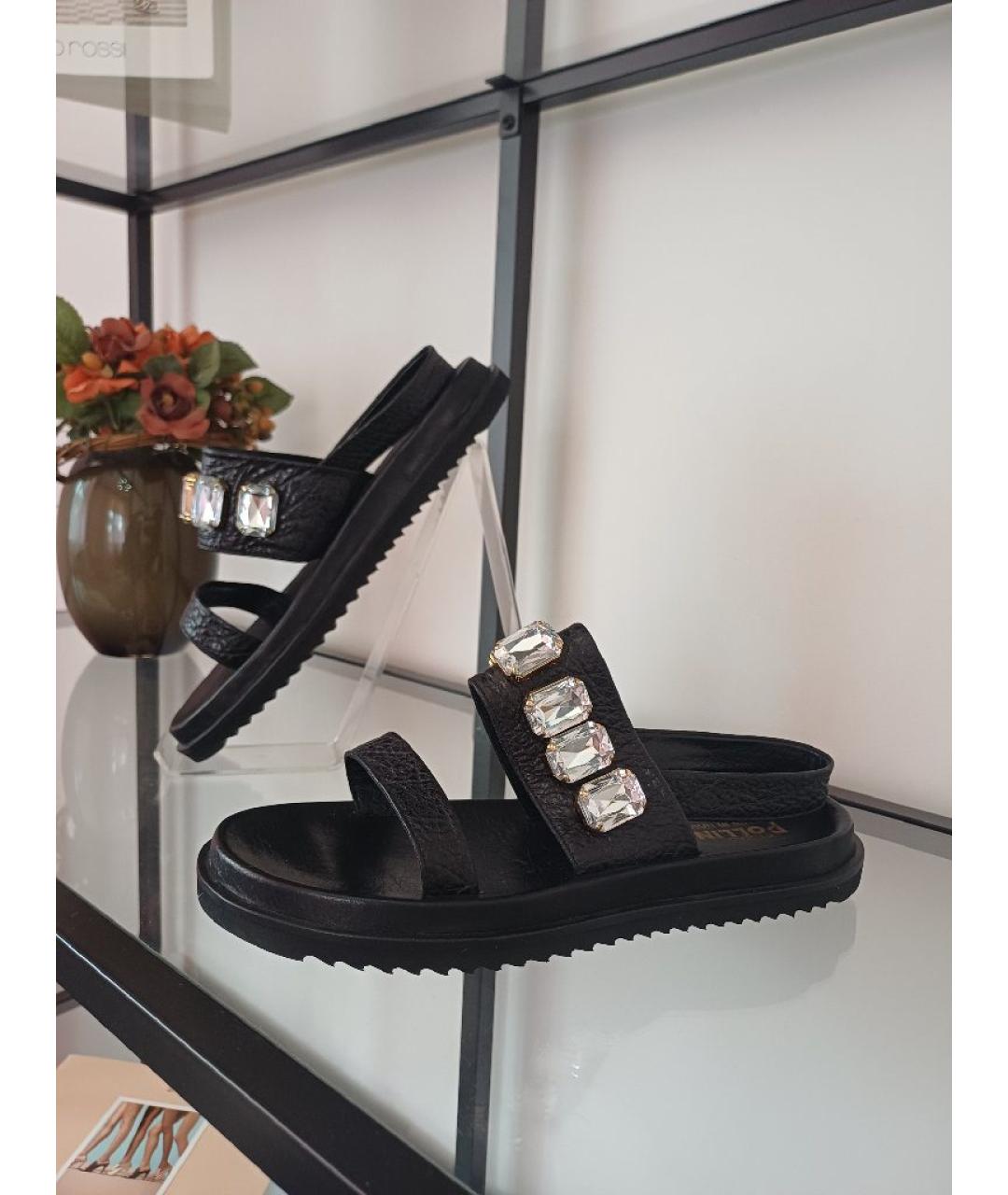 POLLINI Черные кожаные босоножки, фото 5