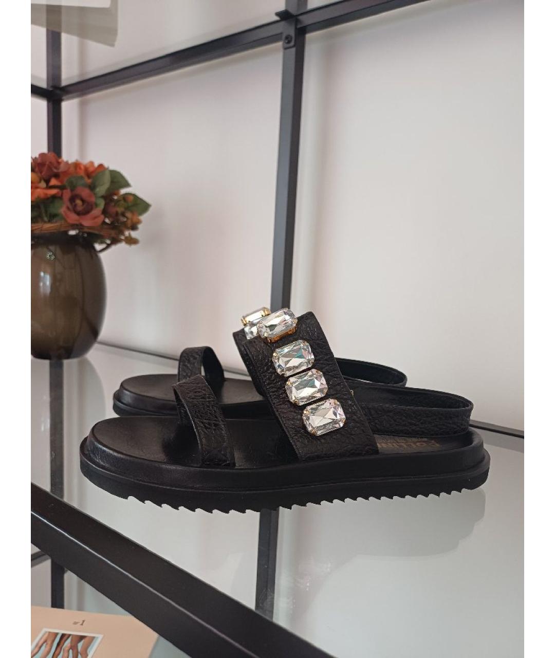 POLLINI Черные кожаные босоножки, фото 2