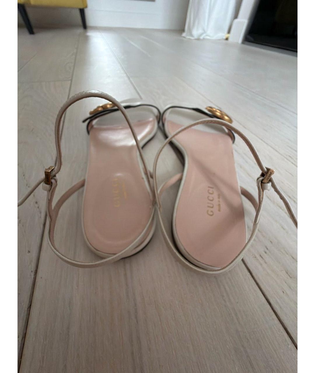 GUCCI Бежевые кожаные босоножки, фото 4