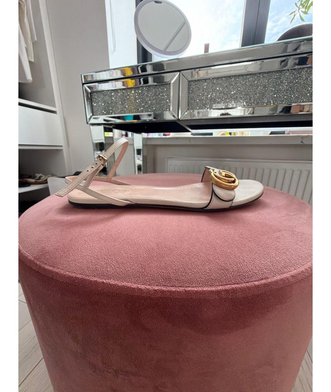 GUCCI Бежевые кожаные босоножки, фото 5