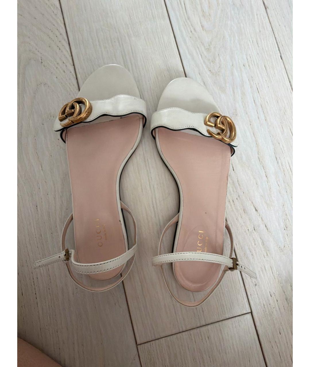 GUCCI Бежевые кожаные босоножки, фото 3